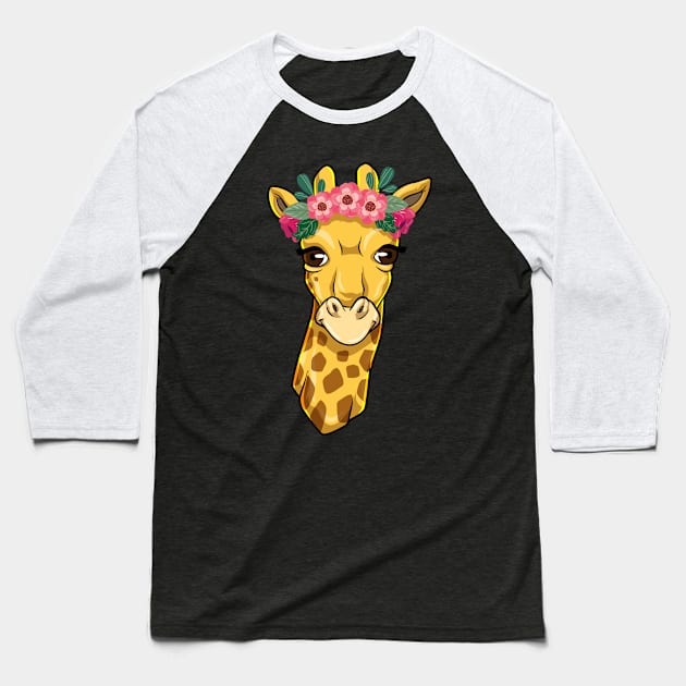 Giraffe with Wreath of flowers Baseball T-Shirt by Markus Schnabel